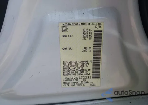 2017 Nissan Altima 2.5/S/Sv/Sl/Sr from USA, damaged, VIN 1N4AL3AP2HC172233